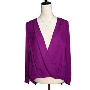 A.L.C. Harmon Silk Orchid Purple Draped Asymmetric V-Neck Relaxed Fit Blouse 4